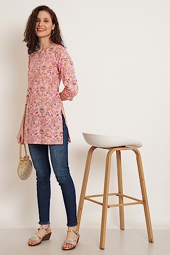 Image of Amazon Brand - Anarva Jaipuri Cotton Printed Short Kurti for Women