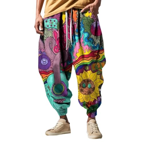 Mens Sweatpants Japanese Pants Men Casual Baggy Anime Joggers Sweatpants Elastic Drawstring Tapered Boho Hippie