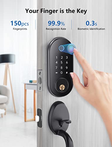Front Door Lock Set Keyless Entry, Fingerprint Smart Deadbolt, App Electronic Keypad Door Lock With Handle, 150Pcs Code, Auto Lock, Ic Card, Smart Lock For Front Door #TOP2