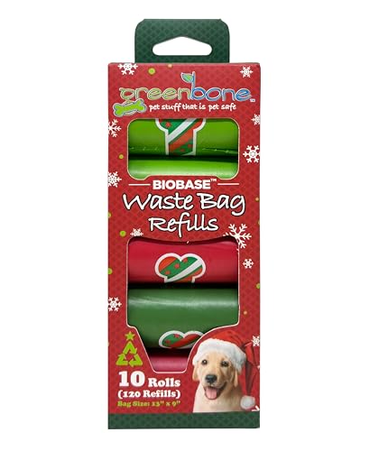 Image of Greenbone Biobase Christmas-Themed Pet Waste Bag Refills: 10 Rolls - 120 Refills, Red
