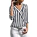 Produktbild Riou Damenbekleidung Damen Cuffed Langearmshirt Gestreiftes Unregelmäßige Arbeit Büro Hemd Tops Elegant Bequem Lösen Oberteile beiläufigen Pullover Sweatshirt Blusen Herbst (XL, Blau)