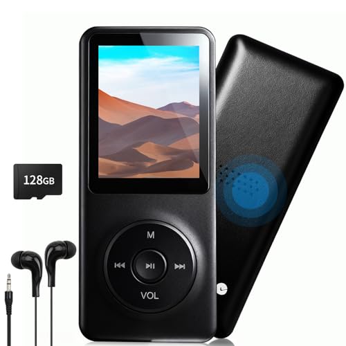 128GB MP3 Player with Bluetooth - Portable Music Player for Kids - with Built-in HD Speaker, Voice Recorder, HiFi Sound, E-Book (Included Earphones)
