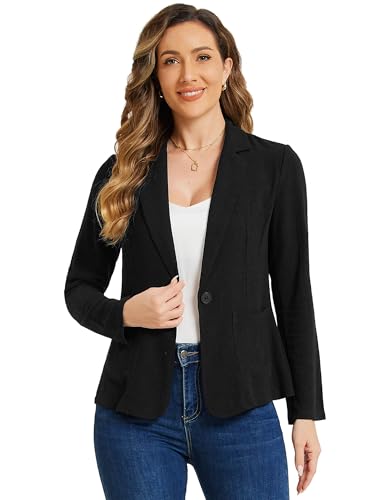 Allegra K Linen Blazer for Women's Notch Lapel One Button Casual Suit Jackets