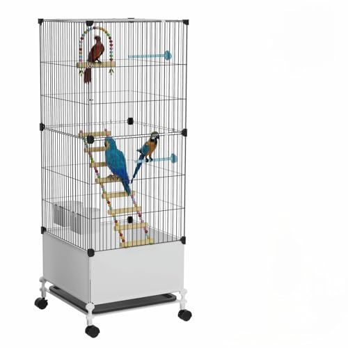 STILLCOVE Medium Flight Bird Cage, Black Parakeet Cages with Rolling Stand & Wheels, Wide Birdcage for Parrots Cockatiels Conure Budgie Canary Finch Lovebird