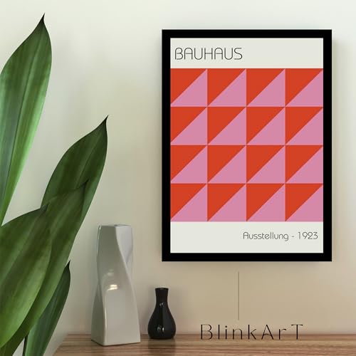 Image of BLINKART Vintage Bauhaus Retro Geometric Aesthetic Poster Gallery | Colorful Wrap Framed For Home Office Studio Living Room Modern Art Studio Decoration Abstract Shapes | (d81) | 13x10 Inch