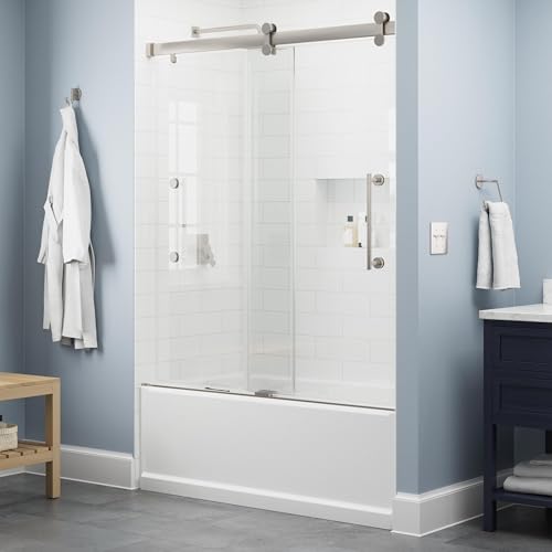 Delta Paxos 60 in. x 62-1/4 in. Frameless Sliding Bathtub Door in Nickel with 5/16 in. (8mm) Tempered Clear Glass, SD5758472