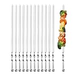 Ram© 1B09W9YRSNQ2 X Kebab Skewers, Set of 12 Stainless Steel BBQ Grilling Skewers Flat Reusable Metal Skewer Sticks for BBQ, Cocktail, Shish Kabob, Party Essentials, 30cm
