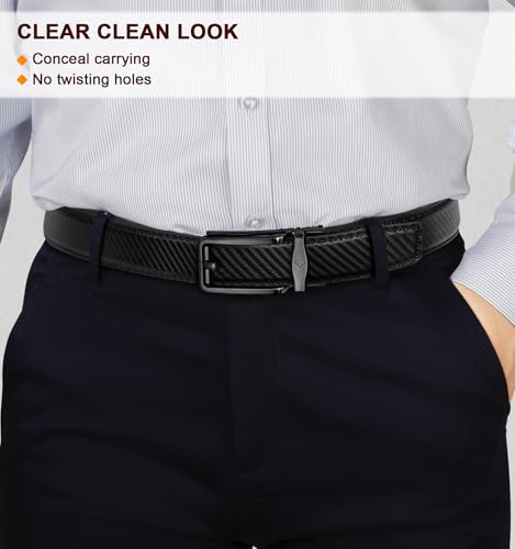 Image of BULLIANT Men Ratchet Belt 2 Pack, Click Sliding Leather Belt Adjustable for Gift Men Dress Casual Jeans 1 3 /8,Cut for Fit