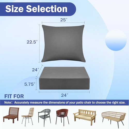 Image of Outdoor Chair Cushions, 24 x 24 Inch Outdoor Cushion for Patio Furniture, Patio Chair Cushion, Waterproof & Fade Resistant Deep Patio Furniture Cushions Set with Handle and Ties, Dark Grey (Set of 2)