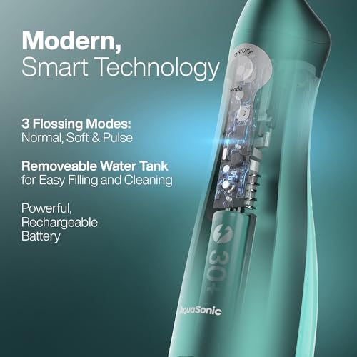 Image of AquaSonic Water Flosser - Cordless Rechargeable Water Flossers for Teeth Cleaning - Waterproof Aqua Flosser, Portable Oral Irrigator for Dental Cleaning with 5 Jet Tips - Braces Home Travel