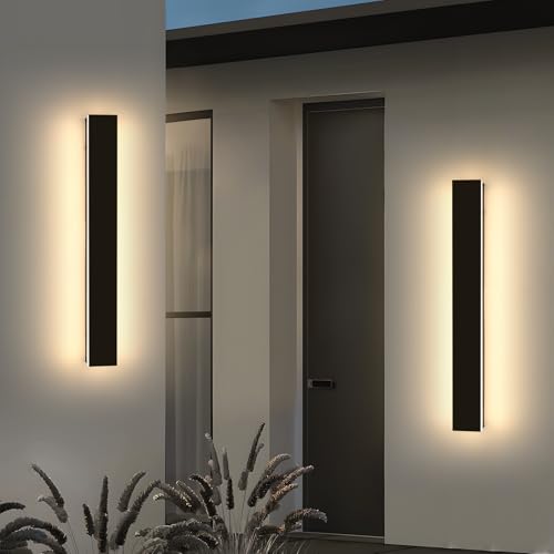 Image of 2 Pack Long Outdoor Porch Light, 23.6inch Modern LED Wall Sconce, IP65 Waterproof, 3 Color 3000K /4500K /6000K, 24W, Exterior Linear Lighting Fixture for Patio, Yard, Garage, Balcony