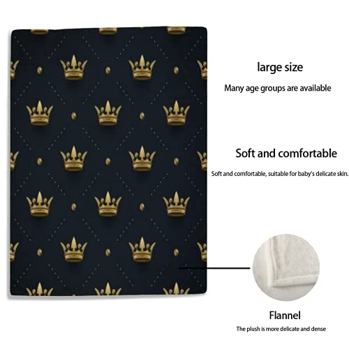 Baby Blanket Seamless Gold Pattern With King Crowns On A Dark Black Background Cute Colorful Lightweight Flannel Blankets 30X40In For Newborns Toddler Bedding Blankets Baby Swaddle Blankets Mothers #TOP3