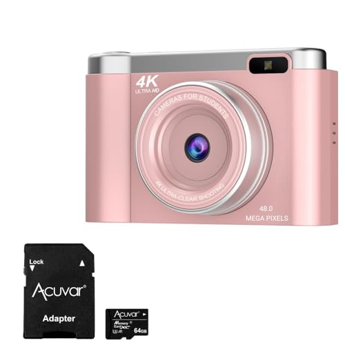 4K Digital Camera for Photography with Autofocus, 48MP Vlogging Camera for YouTube, 64GB SD Card, 2.8" Flip Screen, Compact for Travel with 8X Zoom, Flash, Anti-Shake, Rechargeable Battery (Pink) by Acuvar - Image 2