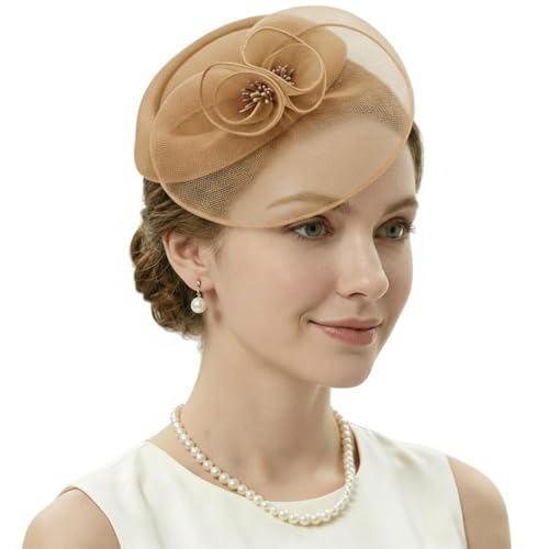 Image of DRESHOW Fascinators Hat Feather Headband Women's Fascinators Tea Party Headwear with Clip Flower Head Band for Girls & Women