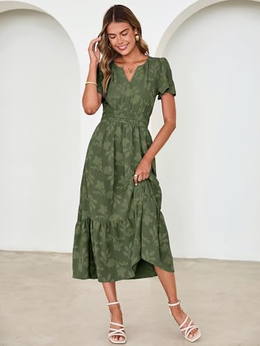 Image of Simplee Womens Summer Boho Maxi Dress Semi Formal Wedding Guest Short Sleeve V Neck Empire Waist Floral Long Dresses