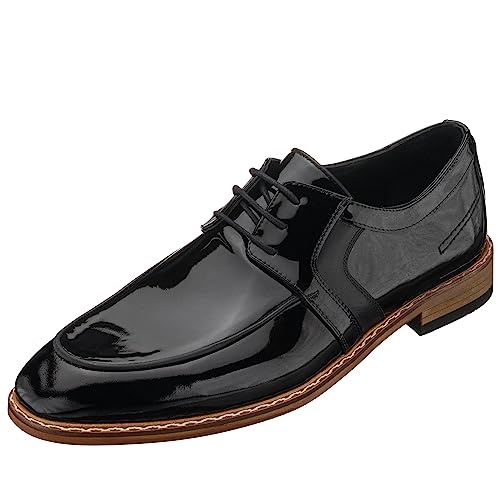 DALGALA Men's Black Patent Leather Handcrafted Oxford Shoes Lace up Shoes Mens Derby Shoes Formal Dress Shoes