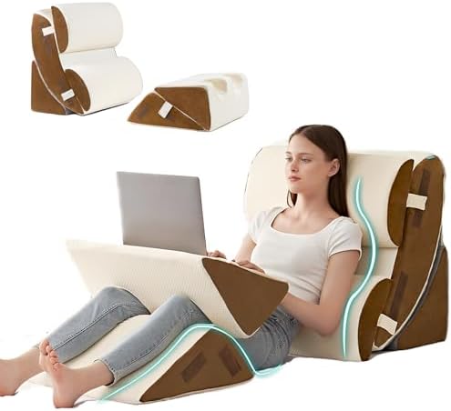 Hansleep 6PCS Orthopedic Bed Wedge Pillow for Sleeping, Adjustable Post Surgery Pillow Set for Body, Back and Leg Pain Relief, Memory Foam Support Pillows for After Surgery, Beige