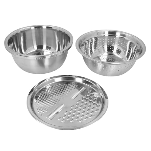 Adfaga Rallador de acero inoxidable 3 en 1, herramienta de cocina multifuncional para lavado de frutas y verduras, trituración y drenaje, hecho de acero inoxidable 201 de grado ali