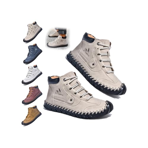 Sawbehind Mens Boots, Comfortable Handmade Leather Boots,Waterproof for Outdoor Work and Casual Shoes Lace-up