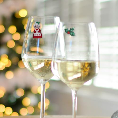 Simply Charmed Christmas Wine Glass Charms, 6 Magnetic Drink Markers, Holiday Theme Decorative Identifiers for Stemmed and Stemless Glassware
