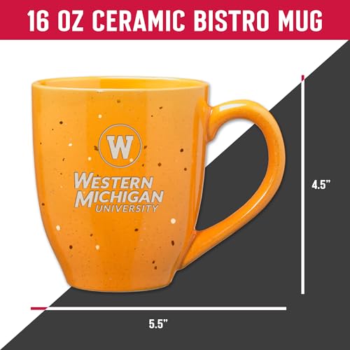 Image of Rico Industries NCAA Western Michigan Broncos Yellow Personalized 16 oz Team Color Laser Engraved Speckled Ceramic Coffee Mug