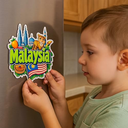 Image of Naxon Malaysia Country Theme Souvenir Wooden Refrigerator Stylish Fridge Magnet - Fridge Decoration Magnet for Kitchen & Home Decor | Perfect Souvenir Gift | Size 3x3 Inches | Pack of 1