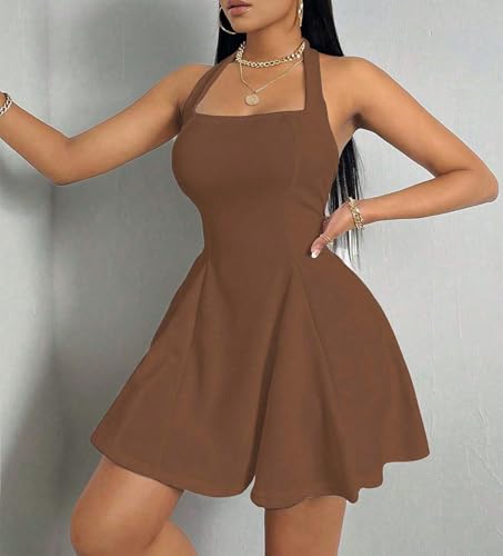 Image of PerZeal Women's Summer Halter Dress Backless Mini Beach Party Dress Sleeveless A-Line Sundress Casual Club Dress