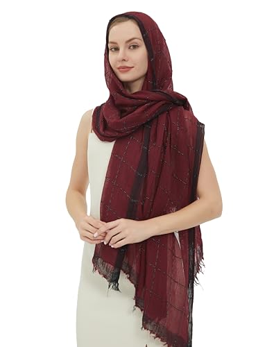 PANTONIGHT Lady's Fashion Scarf with Lurex Lightweight Wool Scarf for Women Plaid Large Shawl for Party Dress Shawl2