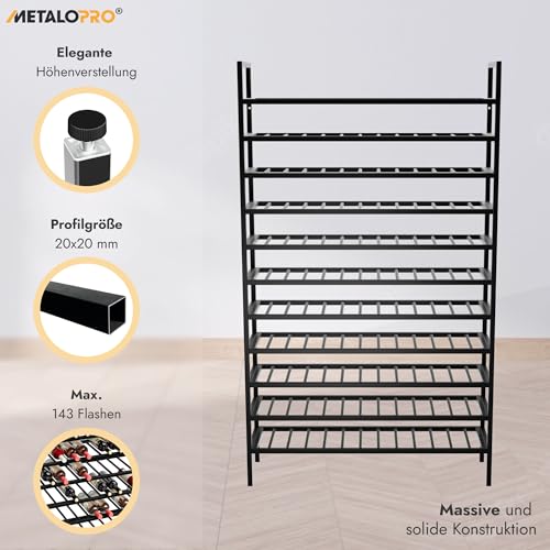 Jerez - Scaffale in metallo nero per 143 bottiglie di vino, design robusto, ideale per cucina, cantina o bar, 170 x 100 x 30 cm - immagine 3