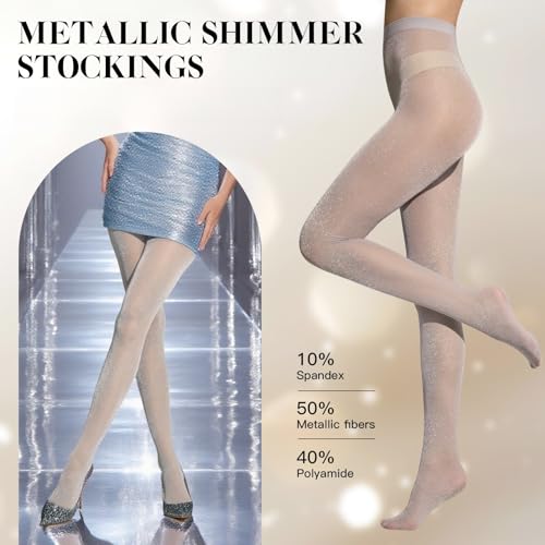 MANZI Women's Lurex Shimmer Tights Metallic Sparkly Glitter Tights 50 Denier Opaque Shiny Pantyhose3