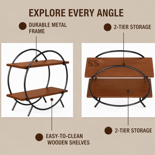 Image of 2 Tier Spice Rack Organizer for Kitchen Countertop - Metal & Wooden Masala Stand Condiments, Seasonings Multipurpose Storage Rack for Home & Kitchen Decor (Black Brown)