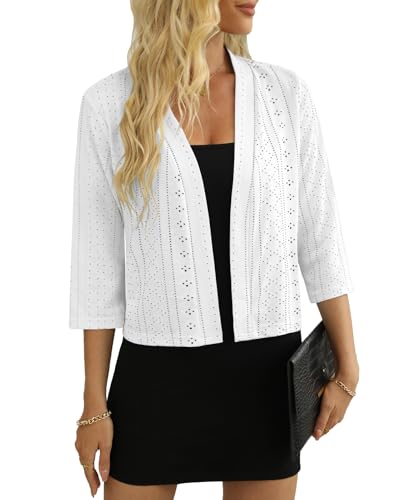Women's 3/4 Sleeve Cropped Cardigan Lightweight Open Front Shrug Cardigans2