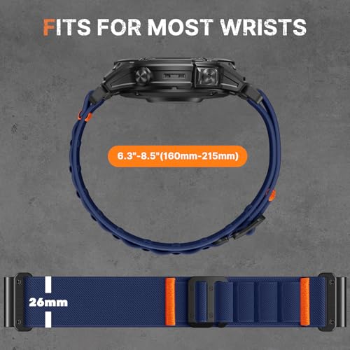 Image of Bandletic 26mm Bands Compatible with Garmin Fenix 5x Watch Band, Nylon Stretchy Rugged Loop Sport Straps with G-Hook for Fenix 8 51mm /7X 6X Pro /Plus /3 /3 HR /Tactix /Epix Pro2 51mm / /Instinct 2X, Navyblue