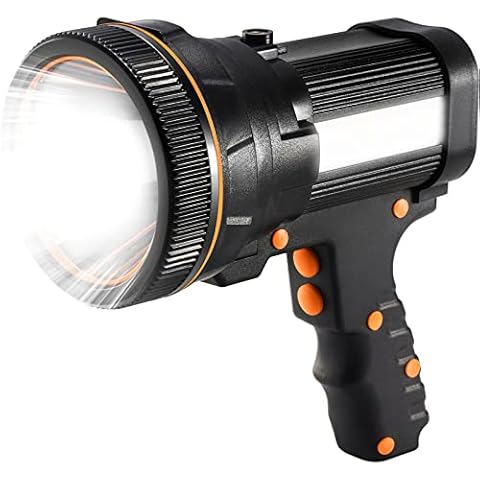 CSNDICE Spot Lights Outdoor Handheld High-Power Flashlight 9600LM 20 Hours Long Standby, 3+3 lamp Modes Rechargeable Spotlight, Waterproof Flashlight with USB Output as a Power Bank Cover