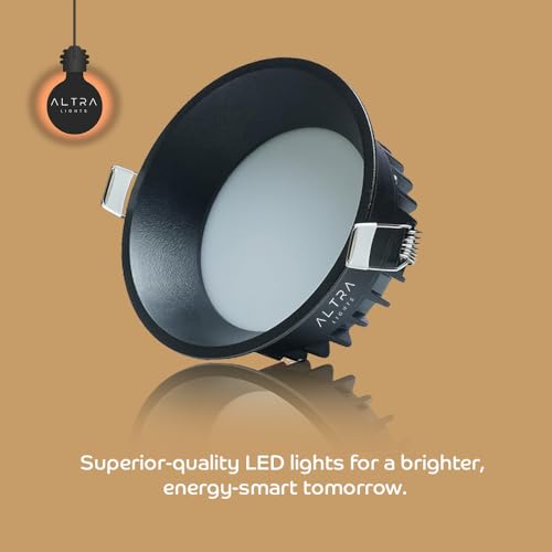 Image of 12W Deep Down LED Round Panel Light | Bright Modern Surface Ceiling Light for False Ceiling & POP Roof | Energy-Efficient Light| Cool White, Black Aluminium Body | Pack of 6