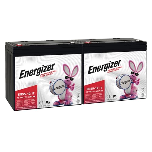 Image of Energizer EN55-12IT - 2 PACK - 12 Volt 55 Amp Hr, Long Lasting Sealed Lead Acid AGM Rechargeable Battery Ideal For Use In Electric Scooters, Wheelchairs, Emergency Lighting, Backup Power, and more
