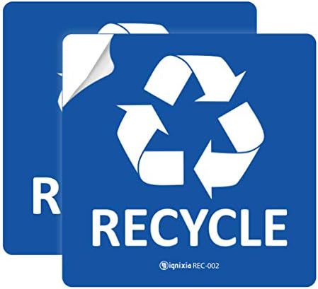 IGNIXIA Pack of 02 Recycle Sign Decals self Adhesive - Recycling Stickers 5 x 5 Inches Recycle and Trash Sticker for Trash can with Over Lamination- Recycle Labels (Blue)
