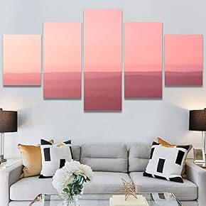 SIGNWIN 5 Panel Canvas Wall Art Pink Sunset...
