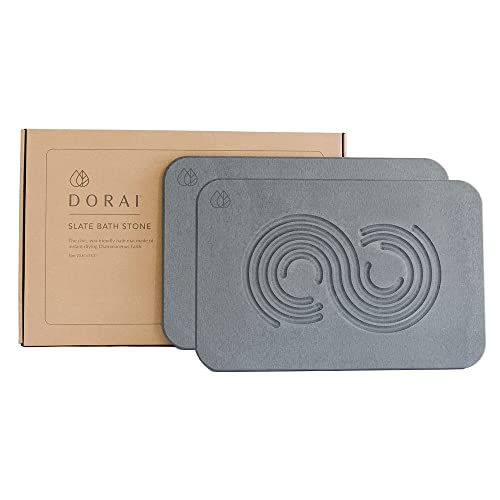 Dorai Home Bath Stone â€“ Luxury Diatomite Stone Bath Mat â€“ Instantly Removes Water â€“ Non-Slip Surface â€“ Modern and Stylish Design â€“ Zen Slate - 2 Pack