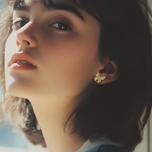 14K Gold Earrings for Women Gold Studs Earrings for Women Stud Butterfly Earring for Womens Studs Cubic Zirconia Glamorous and Delightful Surprise Butterfly Stud Earring for Womens 13mm4