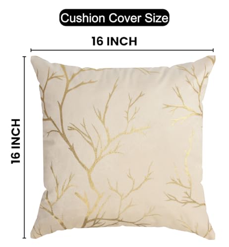 Image of Velvet Foil Cushion Covers 16 inch x 16 inch Set of 5, Cream
