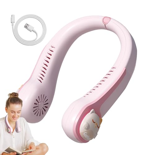 Ventilador de cuello – Ventilador personal recargable por USB sin aspas con 3 velocidades, suministros de de calor para salir, viajar, hogar, trabajo, camping, estudio, senderismo