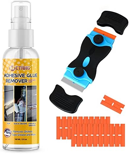 MCTRHG Adhesive Remover Surface Safe Spray with Scraper & 19 Extra Plastic Razor Blades for Rapidly Removing Labels, Sticker, Glue, Chewing Gum, Decals, Tape