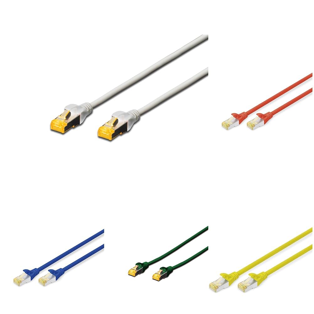 DIGITUS Set: Câble réseau Cat 6A - 10m - 10 pièces - RJ45 mâle - S/FTP blindé - Câble Ethernet, Câble LAN - Compatible Cat 6 & Cat 7-2x Gris / 2x Rouge / 2x Jaune / 2x Vert / 2x Bleu