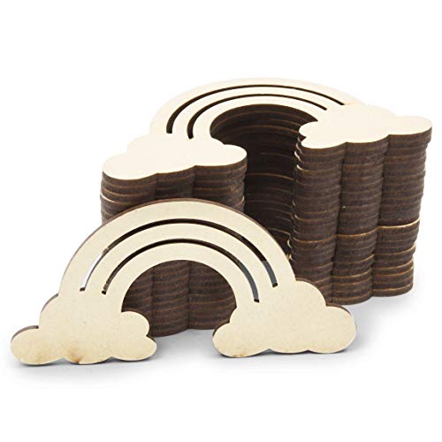 Unfinished Wood Cutouts for Crafts, Rainbow Clouds (4.5 x 2.2 in, 24 Pieces)