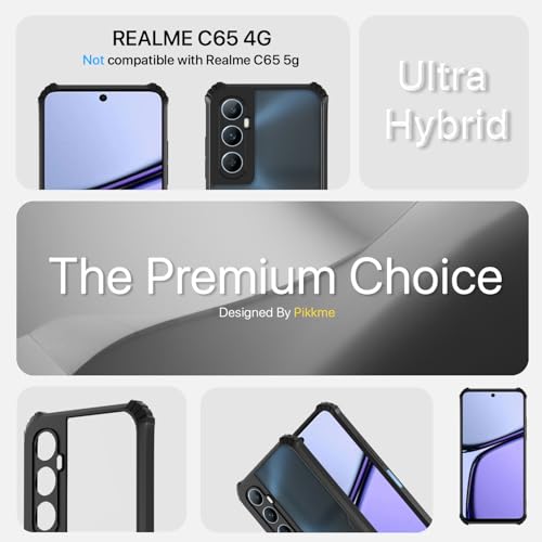 Image of Pikkme Back Cover for Realme C65 | Ultra Hyrbid | Full Camera Protection | Raised Edge | Crystal Clear Transparent Bumper Case (Black)