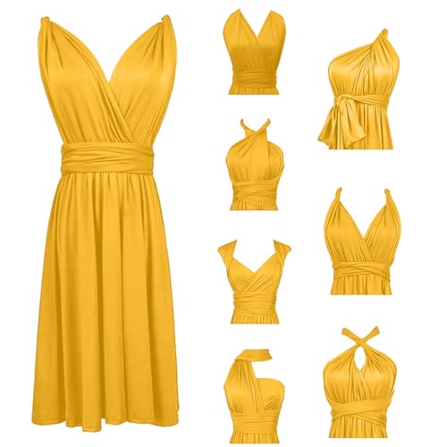 Generisch Vestito da bambina elegante per occasioni festive con molteplici possibilità di stile; abito da festa senza tempo per ragazzi e ragazze., giallo., 9-14 anni