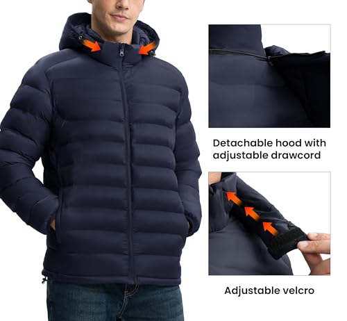 Image of Gopune Men's Lightweight Puffer Jacket Detachable Hooded Water Resistant Puffy Winter Down Jackets for Snow Ski Travel