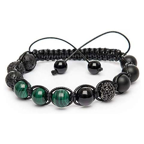 Zebredellas A104 Unique Malachite Onyx Lava Agate Gemstone Beaded Shamballa Macramé Bracelet Men's/Unisex Hand-Made in Britain Zodiac Scorpio Capricorn Libra Leo Cover