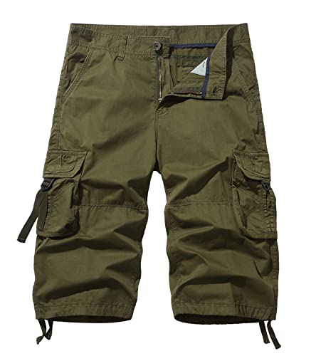 AOYOG Men's Cargo Shorts 3/4 Cotton Relaxed Fit Below Knee Capri